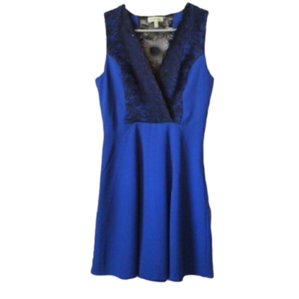 Monteau Royal Blue Black Lace Dress Medium NWOT